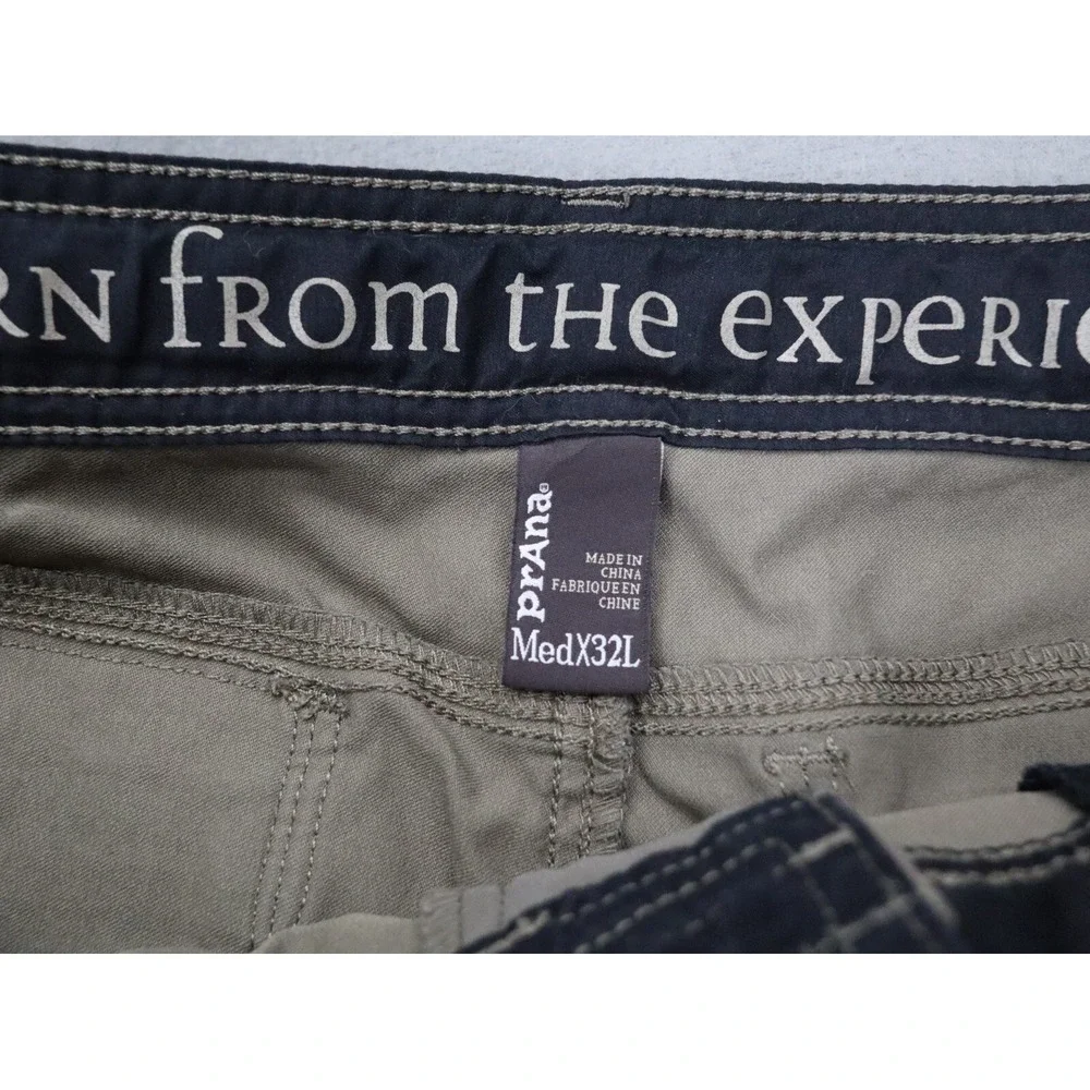 Prana Stretch Zion II Straight Pants Hiking Belt Roll Snap Up Medium 32L Beige‎